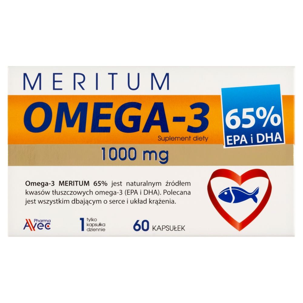 Омега-3 Avec Meritum 65%, EPA 320 мг и DHA 220 мг, 60 капсул