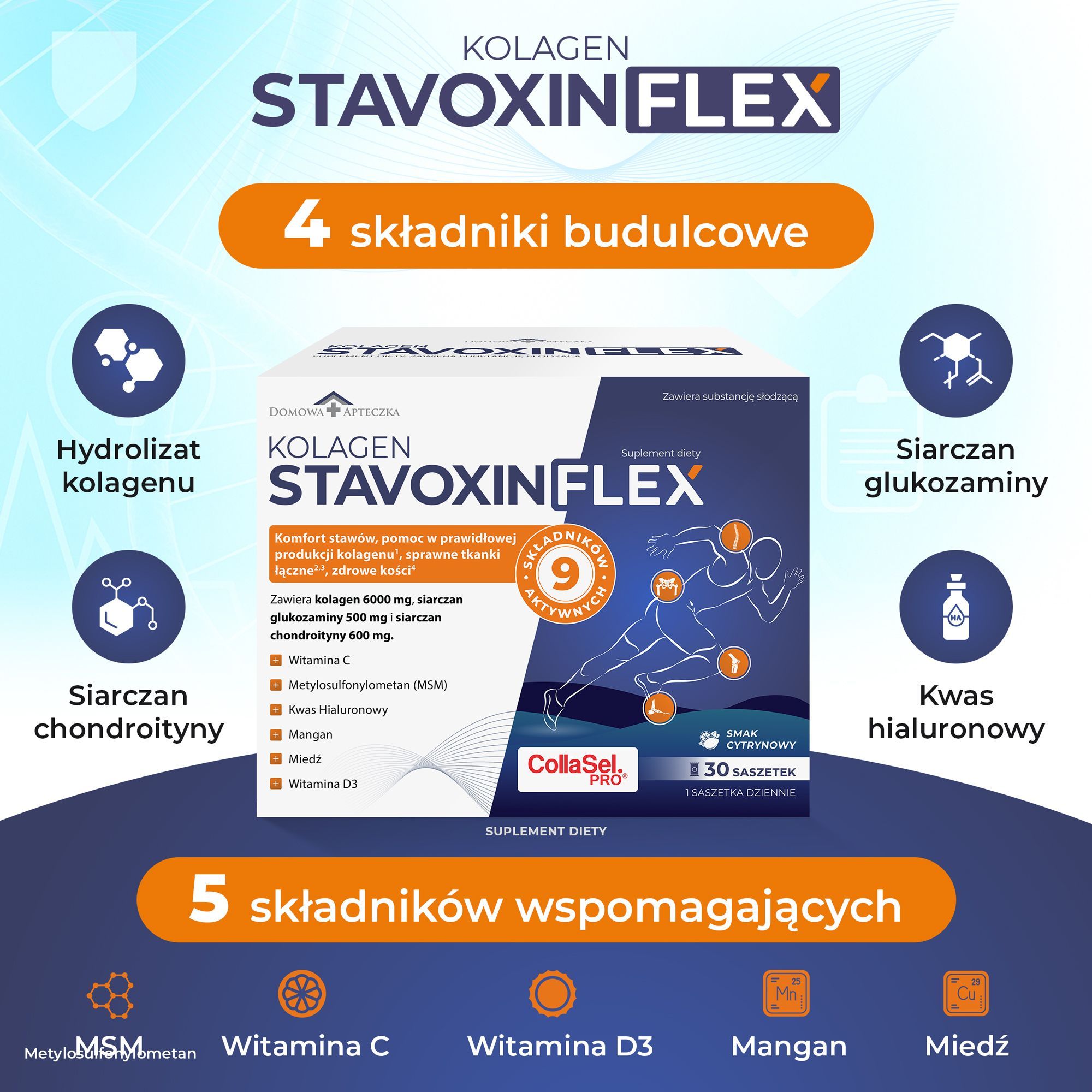 Коллаген Domowa Apteczka Stavoxin Flex 6000 мг, для суставов, лимон, 30 саше — фото 3