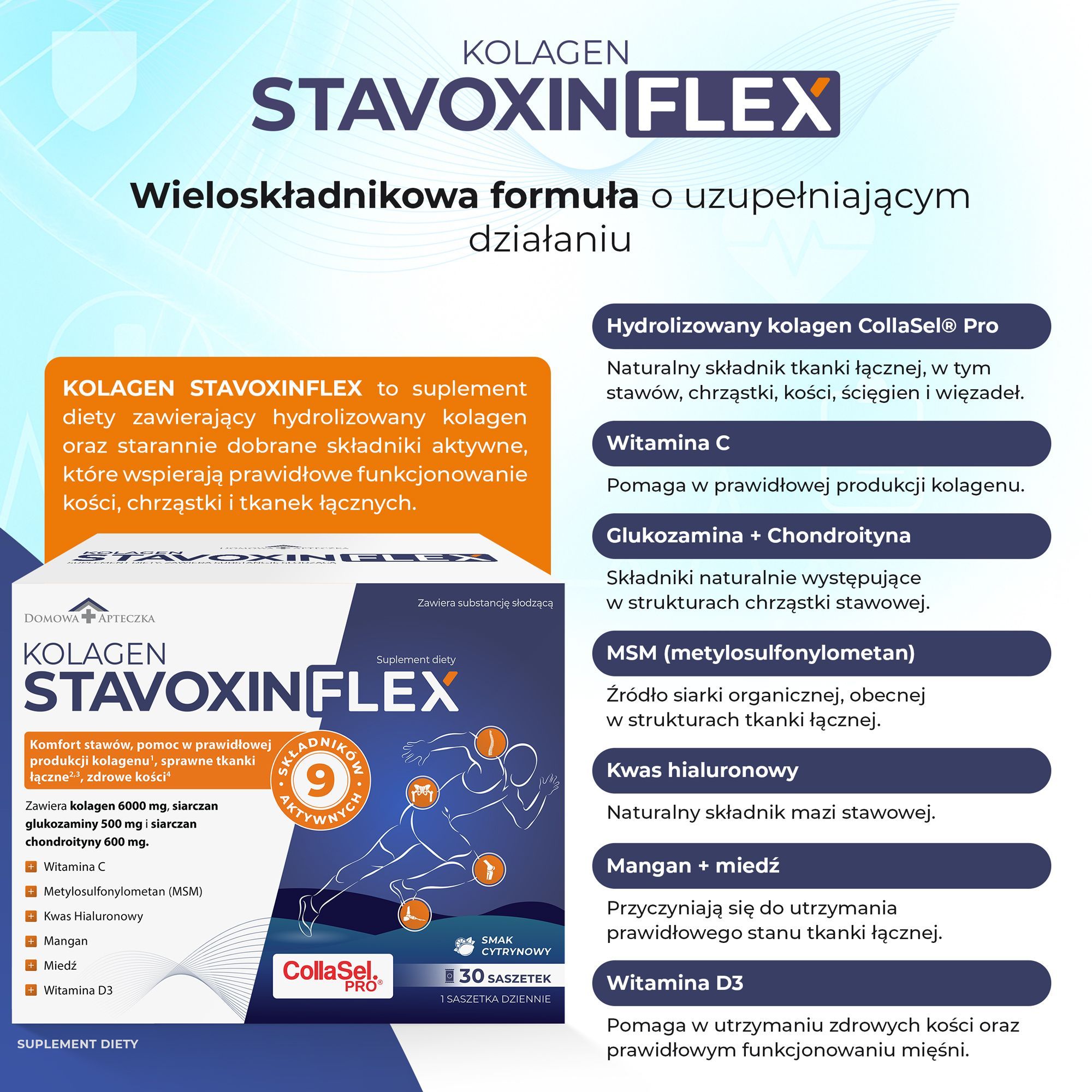 Коллаген Domowa Apteczka Stavoxin Flex 6000 мг, для суставов, лимон, 30 саше — фото 5