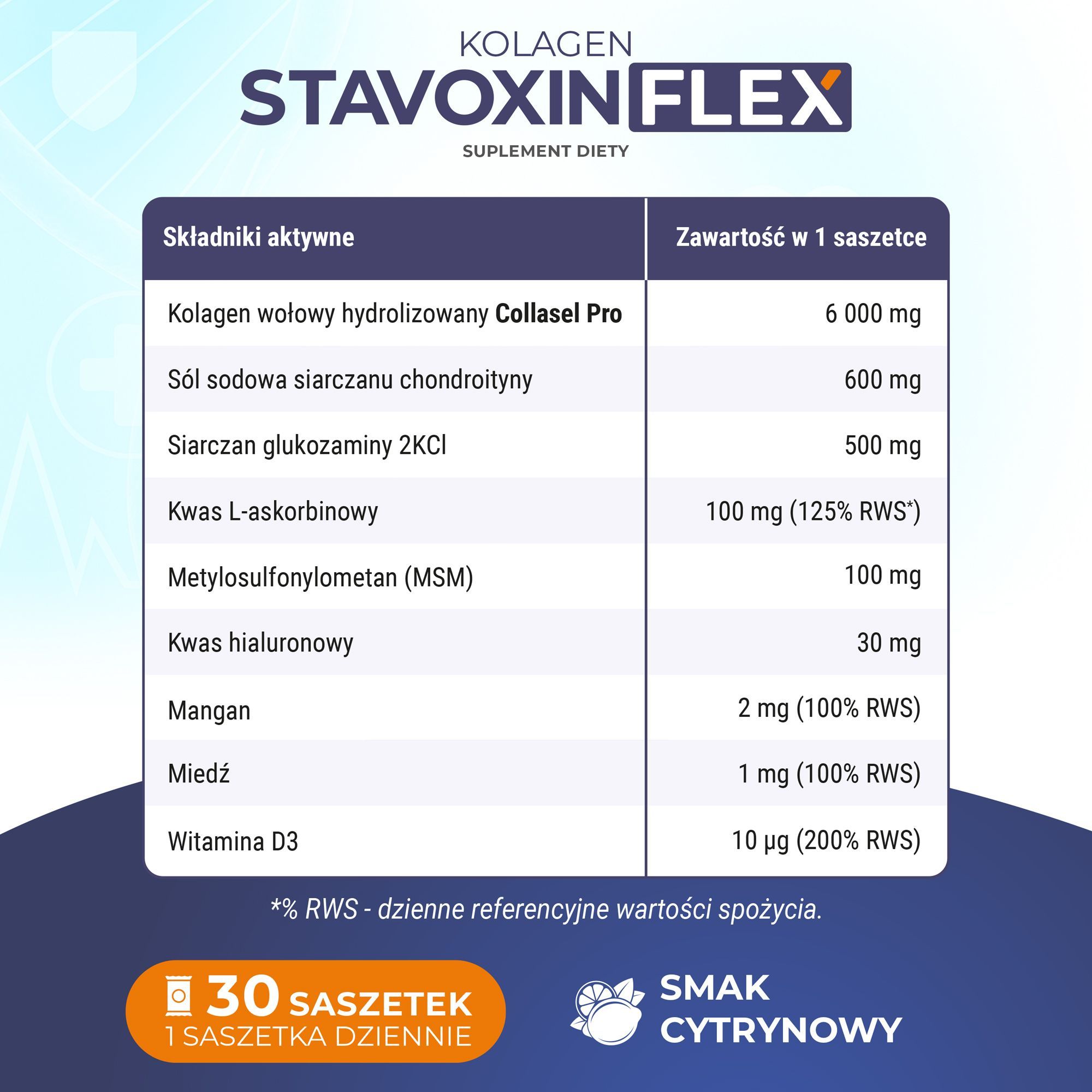 Коллаген Domowa Apteczka Stavoxin Flex 6000 мг, для суставов, лимон, 30 саше — фото 7