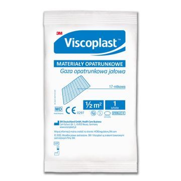 Viscoplast Jałowa gaza opatrunkowa bawełniana, 17 nitkowa, 1/2 m2, 1 szt.