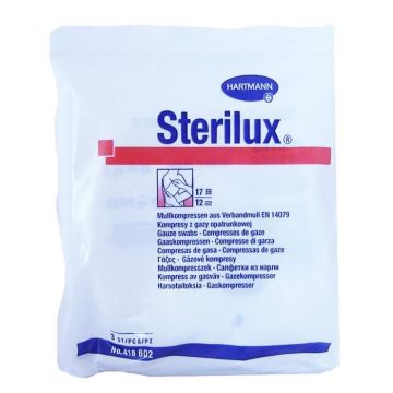 Sterilux, kompresy jałowe 17-nitkowe, 12 warstwowe, 5 cm x 5 cm, 3 szt.