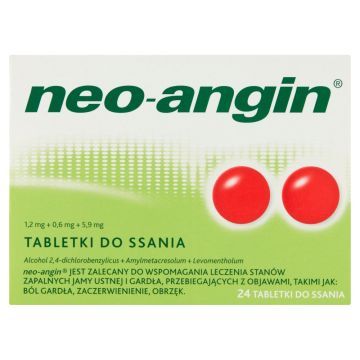 Neo-Angin, 1,2 mg+0,6 mg+5,9 mg, tabletki do ssania, 24 szt.