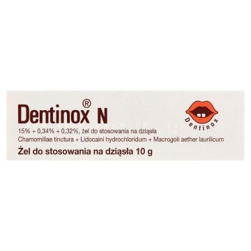 Dentinox N, 15% + 0,34% + 0,32%, żel do stosowania na dziąsła, 10 g