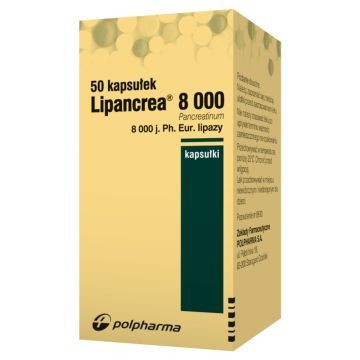 LIPANCREA 8 000, 8 000 j. Ph. Eur. lipazy, kapsułki, 50 sztuk