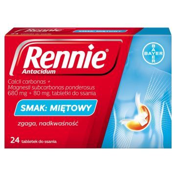 Rennie Antacidum, 680 mg+80 mg, tabletki do ssania, smak miętowy, 24 szt.