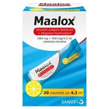 Maalox, (460 mg+400 mg)/4,3ml, zaw.doustna, 20 saszet.