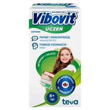 Vibovit Uczeń, tabletki do ssania, smak owoce leśne, od 8 lat, 30 szt.