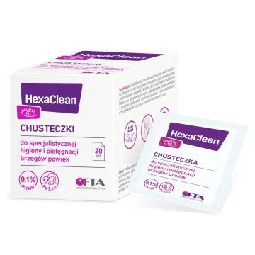 HexaClean, chusteczki do specjalistycznej higieny i pielęgnacji brzegów powiek, 20 szt