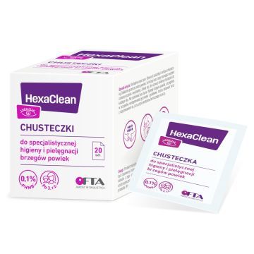 HexaClean, chusteczki do specjalistycznej higieny i pielęgnacji brzegów powiek, 20 szt
