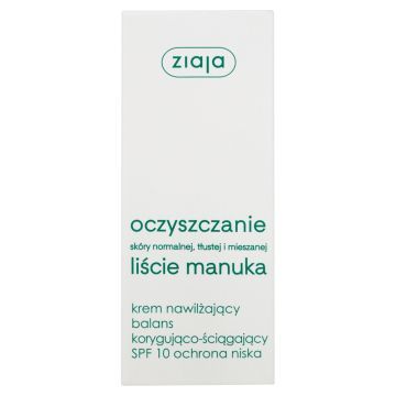 Ziaja Liście Manuka-Oczyszczanie, krem nawilżający, korygująco-ściągający, SPF 10, 50 ml