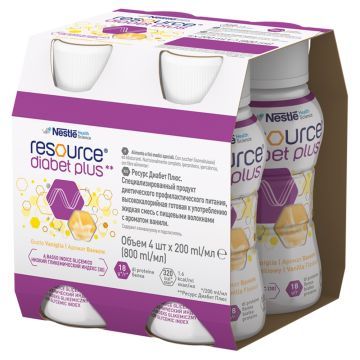 Resource Diabet Plus, dieta kompletna w płynie, smak waniliowy, 4 x 200 ml 