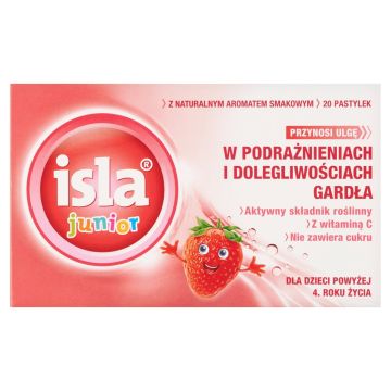 Isla junior, pastylki do ssania, o smaku truskawkowym, 20 szt.