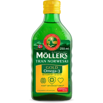 Mollers Gold Tran Norweski, płyn o smaku cytrynowym, 250 ml
