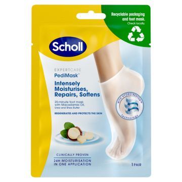 Scholl PediMask, Nawilżająca maska z olejkiem makadamia, 1 para (skarpetki)