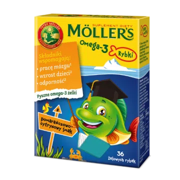 Mollers Omega-3 Rybki, żelki, smak pomarańczowo-cytrynowy, 36 szt.
