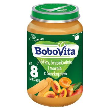 BoboVita, jabłka, brzoskwinie i morele z biszkoptem, 8 m+, 190 g