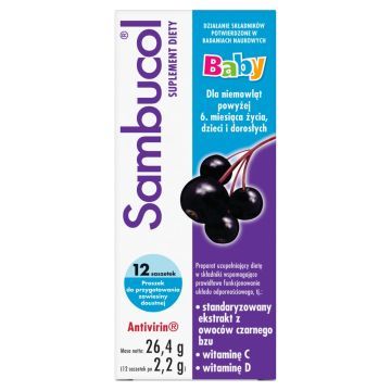 Sambucol Baby, proszek do przygotowania zawiesiny doustej, 2,2 g, saszetki, 12 szt.