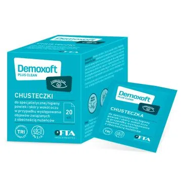 Demoxoft Plus Clean, chusteczki do specjalistycznej higieny powiek i skóry wokół oczu, 20 szt
