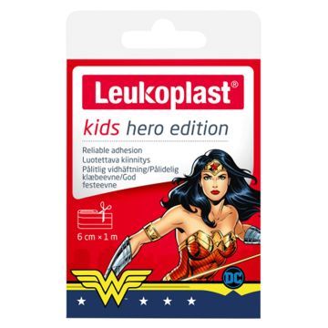 Leukoplast Kids Hero Edition (Wonder Woman), plaster z opatrunkiem, wymiary: 6 cm x 1 m, 1szt.