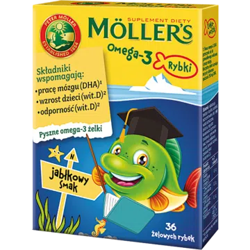 Mollers Omega-3 Rybki, żelki, smak jabłkowy, 36 szt.