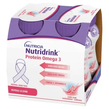 Nutridrink Protein Omega 3, płyn rześki smak truskawkowo-malinowy, 4 x 125 ml