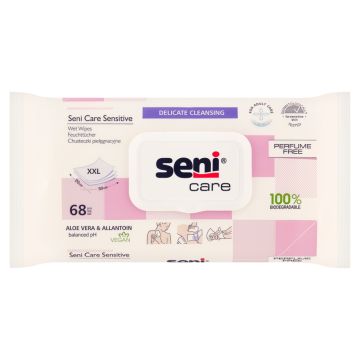 Seni Care Sensitive, chusteczki, pielęgnacyjne, 68szt,z klipsem
