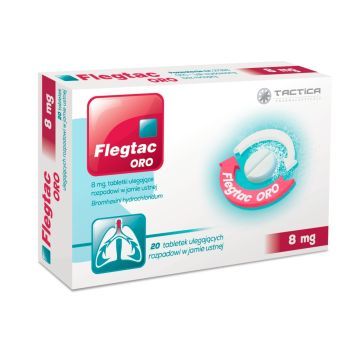 Flegtac ORO, 8 mg, tabletki ulegające rozpadowi w jamie ustnej, 20 sztuk