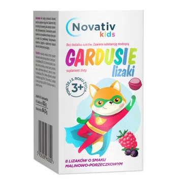 Novativ kids Gardusie, lizaki o smaku malinowo-porzeczkowym, 8 sztuk