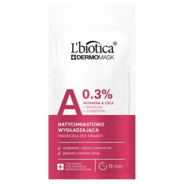 L'biotica Dermomask, ekspresowo wygładzająca maska z witaminą A, 8ml