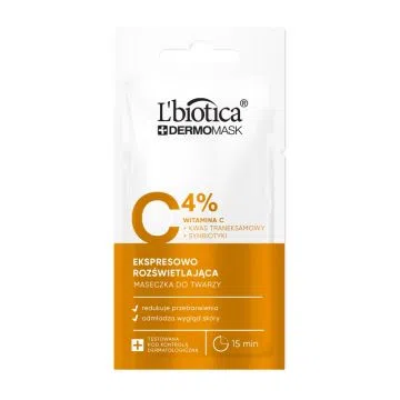 L'biotica Dermomask, ekspresowo rozświetlająca maska z witaminą C, 8ml