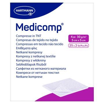 Kompres włóknisty jałowy Medicomp, 4 warstwowy, 5 cm x 5 cm, 50 szt.