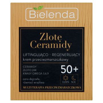 Bielenda Złote Ceramidy 50+, Liftingująco-regenerujący krem przeciwzmarszczkowy na dzień noc, 50 ml
