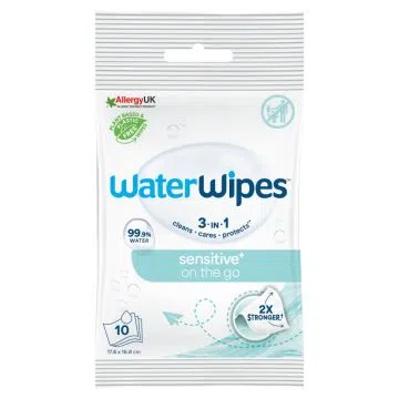 WaterWipes™ BIO OnTheGo chusteczki nawilżane, szybkie odświeżenie dla każdego, 10 sztuk