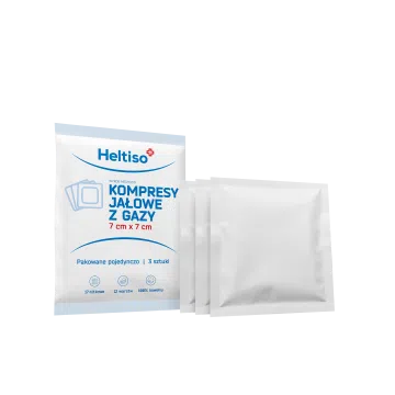 HELTISO kompresy jałowe z gazy bawełnianej 17 nitkowe 12 warstwowe 7cm x 7cm a” 3 szt.