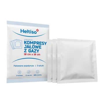 HELTISO kompresy jałowe z gazy bawełnianej 17 nitkowe 12 warstwowe 10 cm x 10 cm a” 3 szt.