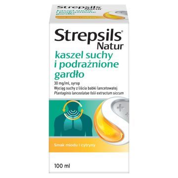 Strepsils Natur, kaszel suchy, podrażnienia gardła, 30mg/ml, syrop, 100ml