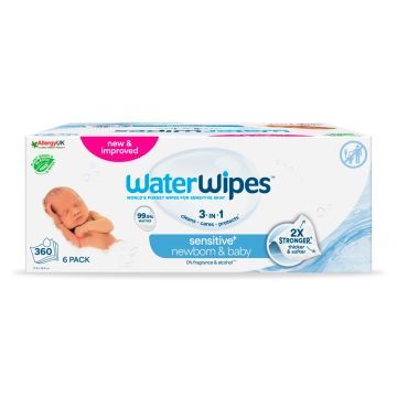 WaterWipes, chusteczki nawilżane dla noworodków i niemowląt, 360 szt. (6x60)