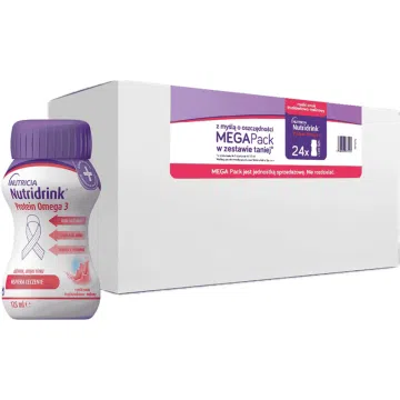 Nutridrink Protein Omega 3,płyn, rześki smak truskawka-malina, 24x125nml