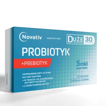 Novativ Probiotyk+prebiotyk 5 mld bakterii, kapsułki twarde, 30 szt.