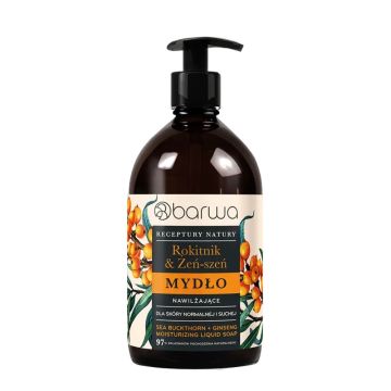 Barwa, Mydło w płynie nawilżające Rokitnik + Żeń-szeń Receptury Natury, 480 ml