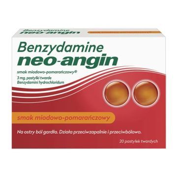 Benzydamine neo-angin, 3 mg, smak miodowo-pomarańczowy, 20 pastylek