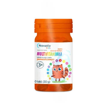 Novativ Kids Multivitaminka, 30 tabletek do ssania o smaku pomarańczowym