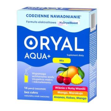Oryal Aqua+, Smak Ananas-Kokos-Mango, proszek, 14 saszetek