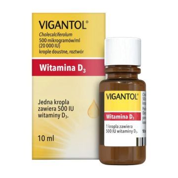 Vigantol, 500 mikrogramów/ml (20 000 IU/ml), krople doustne, roztwór