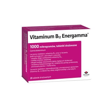 Vitaminum B12 Energamma, 1000 mikrogramów, tabl.draż., 25szt