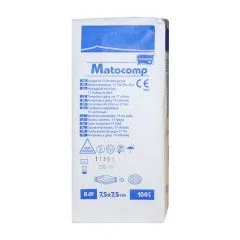 Kompresy gazowe Matocomp, 17-nitkowe, 7,5 x 7,5 cm, 8-warstwowe, 100 szt.
