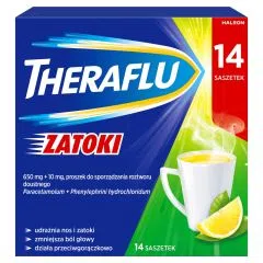 Theraflu Zatoki, 650 mg+10 mg, proszek do sporządzenia roztworu doustnego, 14 saszetek