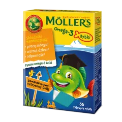 Mollers Omega-3 Rybki, żelki, smak pomarańczowo-cytrynowy, 36 szt.