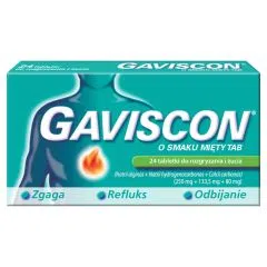 Gaviscon o smaku mięty TAB, tabletki do rozgryzania, żucia, 24 szt.